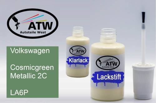 Volkswagen, Cosmicgreen Metallic 2C, LA6P: 20ml Lackstift + 20ml Klarlack - Set, von ATW Autoteile West.